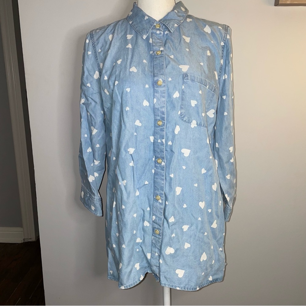 Coldwater Creek Denim Heart Button Up Shirt